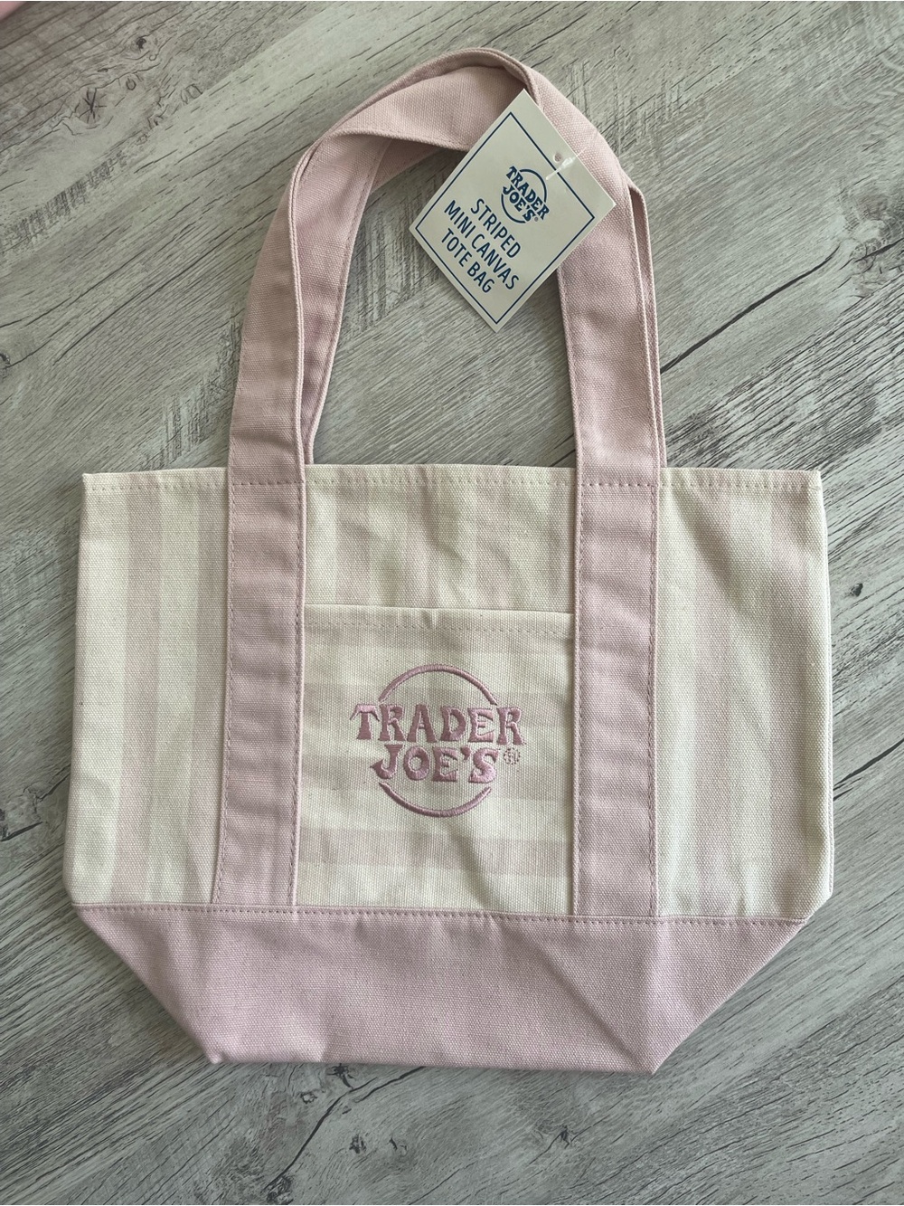 Trader Joe’s Mini Striped Canvas Tote Bag in Pink and Cream